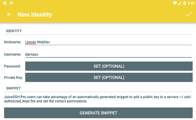 JuiceSSH Identity creation JuiceSSH Identity creation