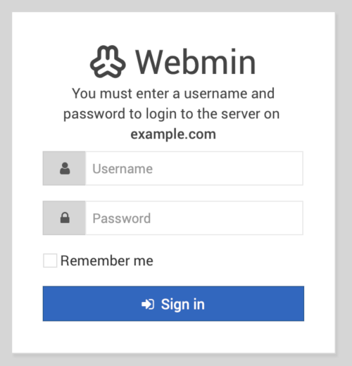 Webmin Login Screen Webmin Login Screen